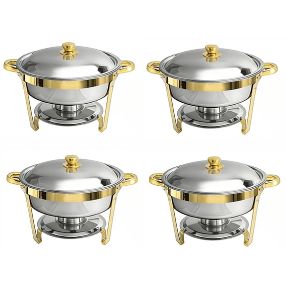 Rose Gold Silver Round Stainless Steel Buffet Catering Dish 4 Pcs Sets For Home And Outdoor