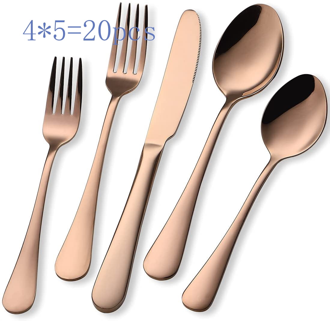 Rose Gold Silverware Set 20 Piece Stainless Steel Flatware Cutlery Set Mirror Finish