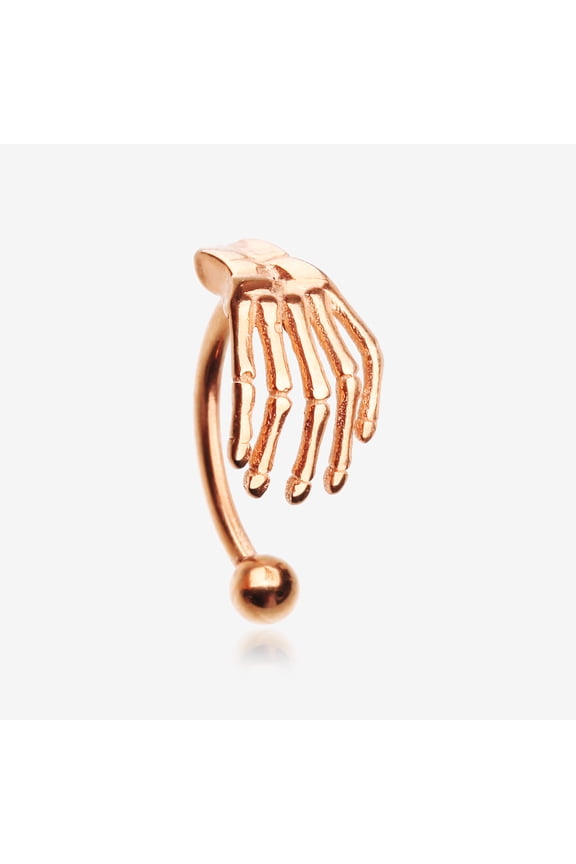 Rose Gold Skeleton Hand of Death Curved Barbell