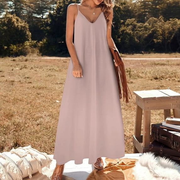 Rose Gold Solid Color Sleeveless Dress chic and elegant evening dress summer outfits for women