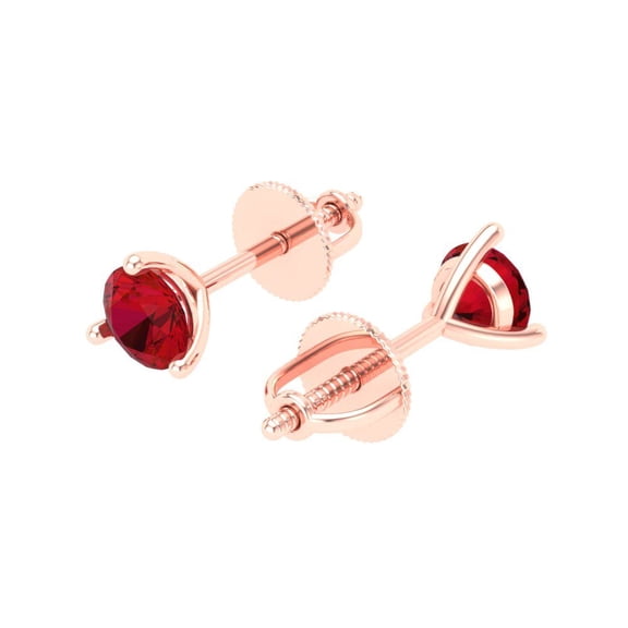 Rose Solid Solid Gold Solitaire Stud Everyday Dainty Earrings - 1 Ct Brilliant Round Cut Studs Pink Tourmaline 14K, Everyday Dainty Earrings Screw Back