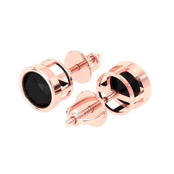 Rose Solid Solid Gold Solitaire Stud Everyday Dainty Earrings - 2 Ct Brilliant Round Cut Studs Natural Onyx 14K, Everyday Dainty Earrings Screw Back