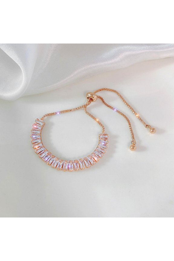 Rose Gold Sparking Tennis Adjustable Pull Chain Bracelet Fashion Jewelry for Women