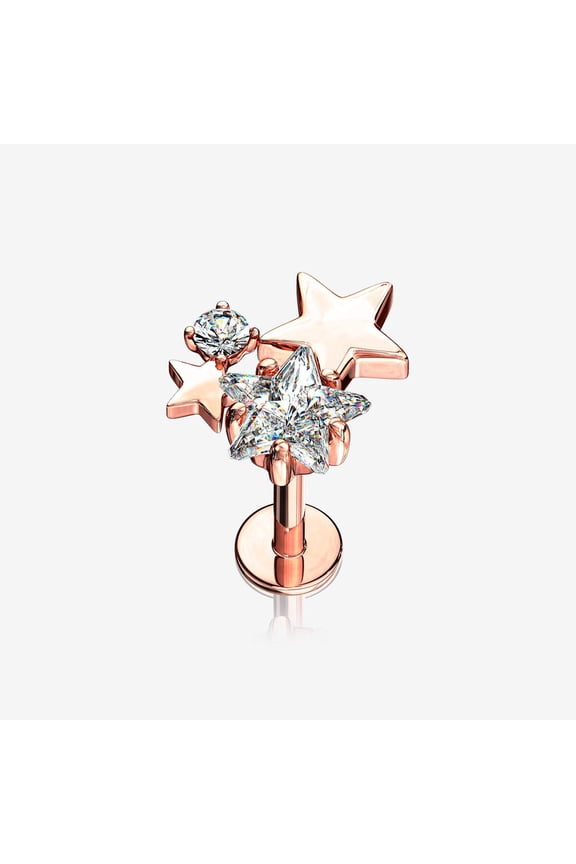 Rose Gold Sparkle Stars Top Internally Threaded Steel Labret