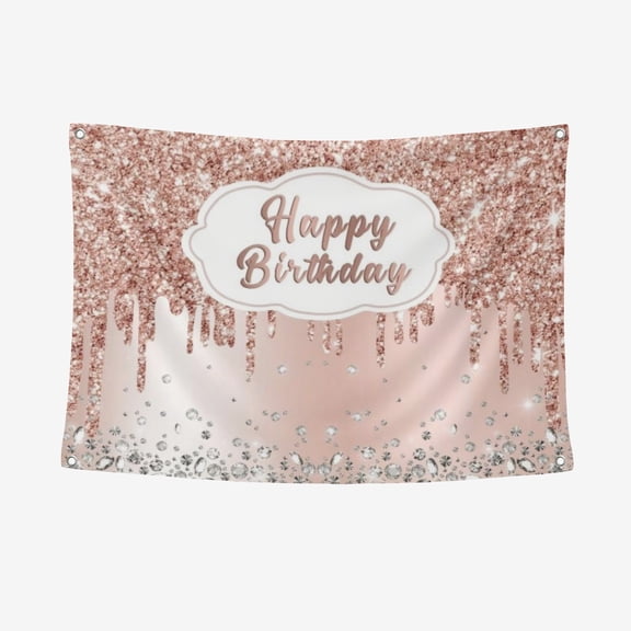 Rose Gold Sparkling Diamond Happy Birthday Background - Sweet Party Background Cloth For Celebrations At 16, 18, And 21