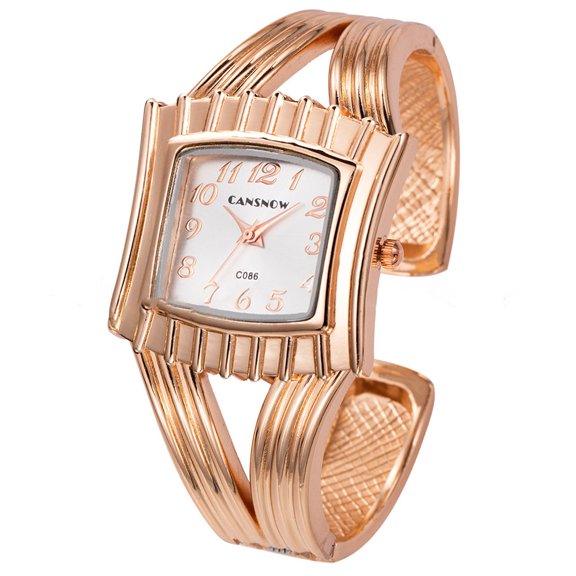 Rose Gold Square Cuff Watch for Women Fashion Bangle Quartz Wristwatch