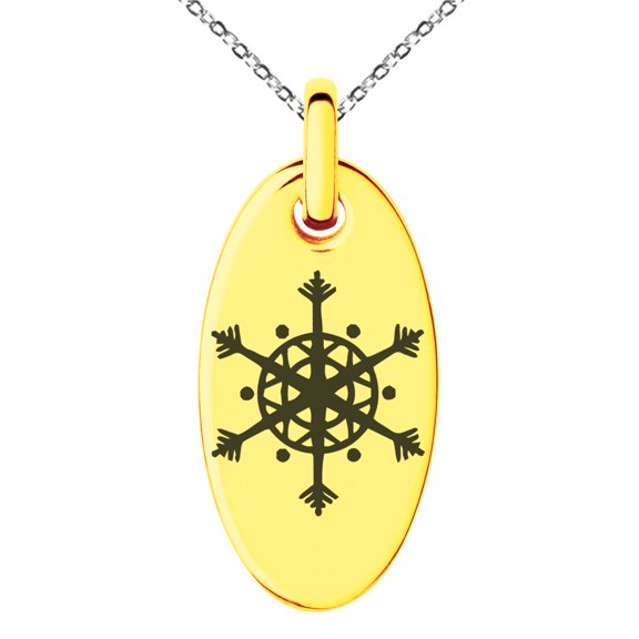 Rose Gold Stainless Steel Dream Catcher Snowflake Engraved Small Oval Charm Pendant Necklace