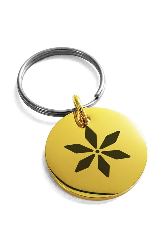 Rose Gold Stainless Steel Flower Petal Snowflake Engraved Small Medallion Circle Charm Adult Keychain Keyring