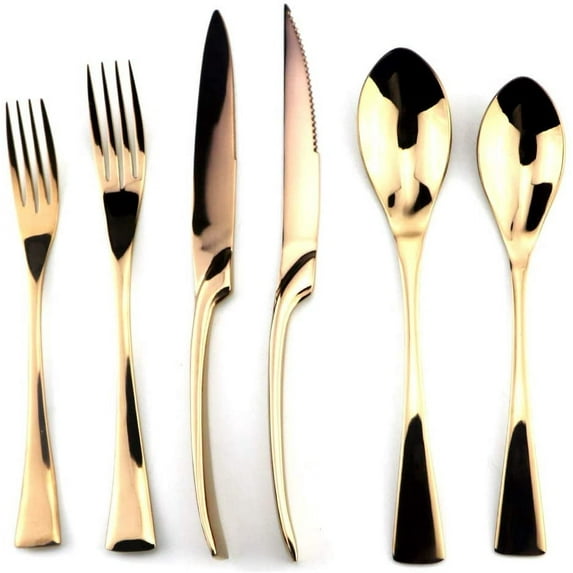 Rose Gold Stainless Steel Mirror Polished Flatware Set, Steak Knife Dinnerware Knife Fork Salad Fork Dessert Spoon 6-piece, Service for 1