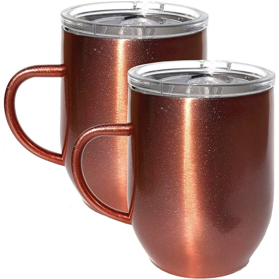 Rose Gold Stellar Townie (2 Pack), 14 oz Coffee Mug, Double Wall Vacuum Sealed Tumbler Travel Friendly, Stainless Steel, Compact Size