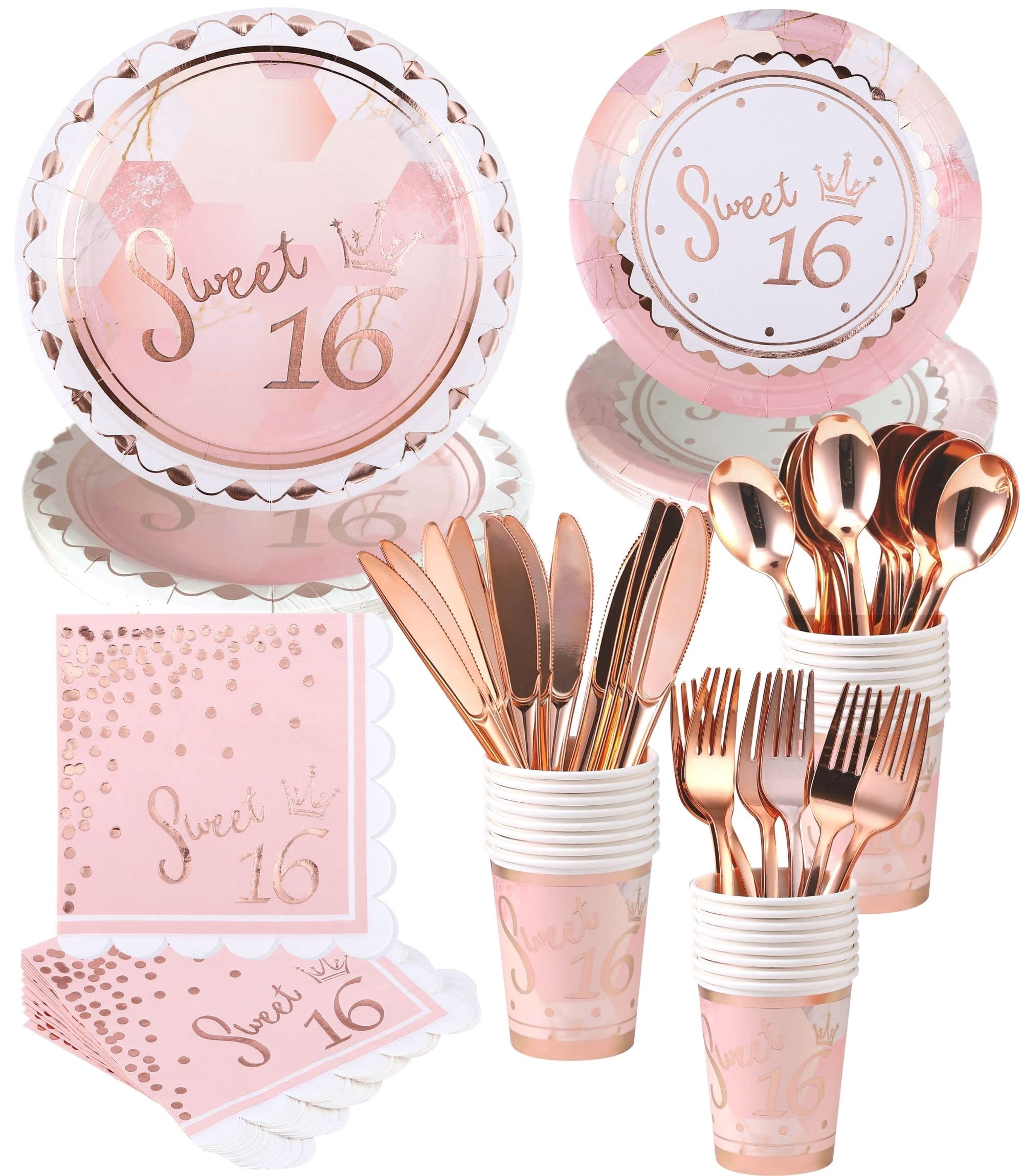Rose Gold Sweet 16 Birthday Decorations BSL1 for Girls - Serves 16 ...