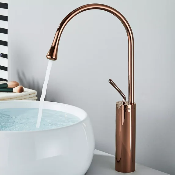 Rose Gold Tall Bathroom Faucet Sink Vanity Mixer Tap Single Handle Vessel Faucet