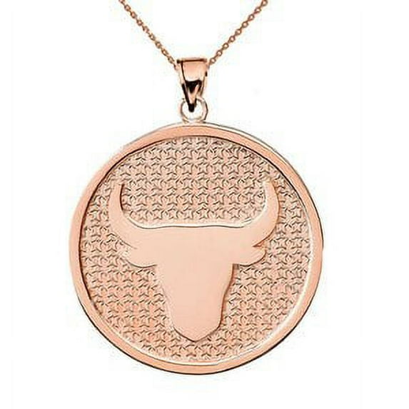 Rose Gold Taurus Zodiac Disc Pendant Necklace : 10K Pendant with 18" chain