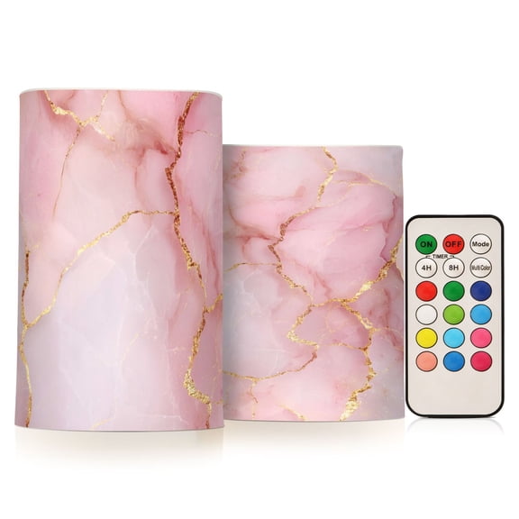 Rose Gold Texture Flickering Flameless Candles Battery Operated with Remote Timer LED Pillar Candles Set of 2