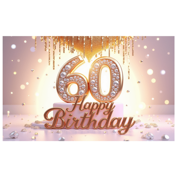 Rose Gold Theme Happy Birthday Banner Diamond Number Festive Design Milestone Celebration Banner for 60th Birthday Indoor Outdoor Party