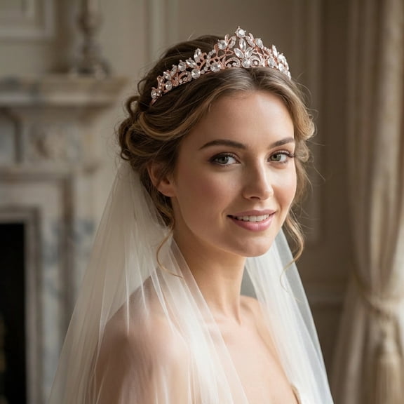 Miallo Rose Gold Tiara for Women - Luxury Crystal Crown Hair Accessories for Wedding Bride, Birthday & Prom Queen