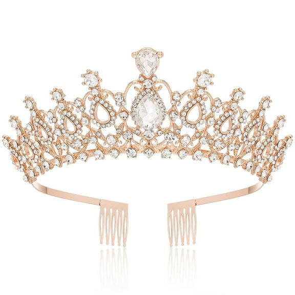 Rose Gold Tiaras and Crowns for Women Girls Crystal Princess Crown with Combs Elegant Queen Tiara Hair Accessories for Birthday Wedding Prom Pageant Halloween Christmas Cosplay