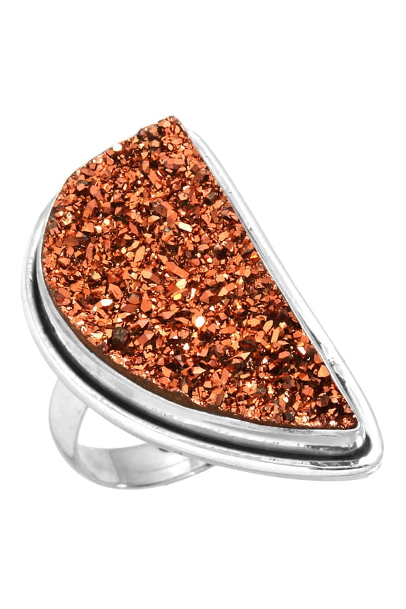 Rose Gold Titanium Druzy Ring 925 Sterling Silver Women Jewelry