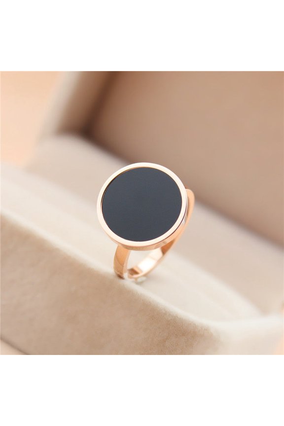 Rose Gold Titanium Steel Ring With Black Disc Vintage Style Index Finger With Geometric Accent And Finish Glow