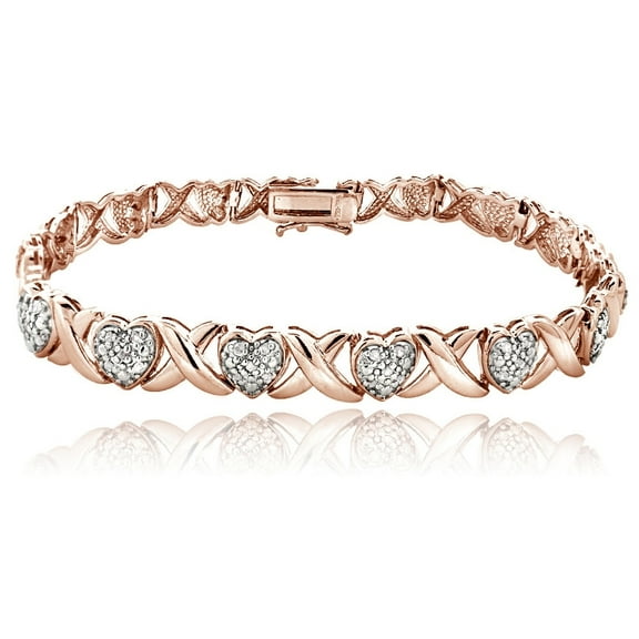 Rose Gold Tone 1.00ct Diamond X & Heart Tennis Bracelet