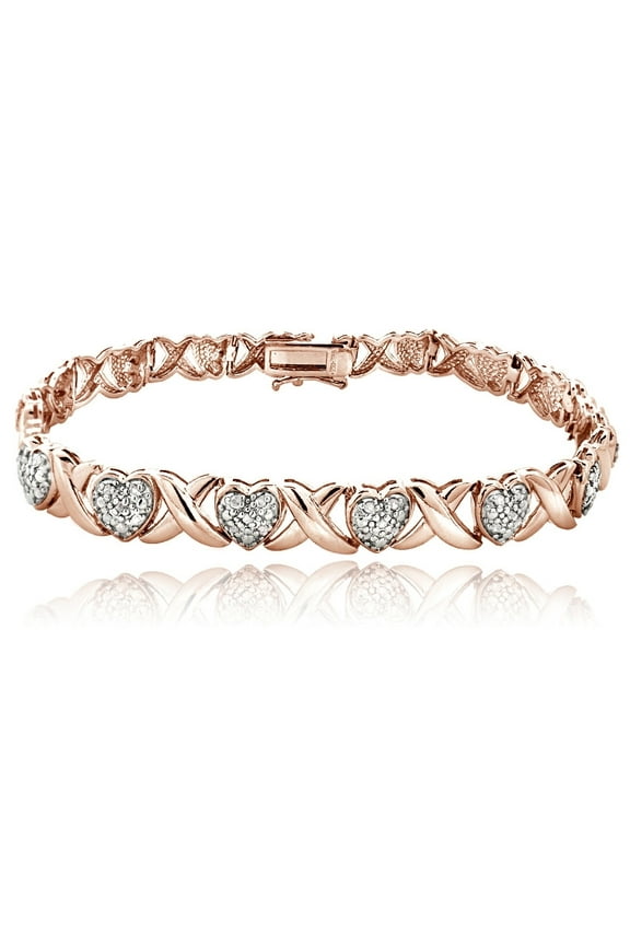 Rose Gold Tone 1.00ct Diamond X & Heart Tennis Bracelet