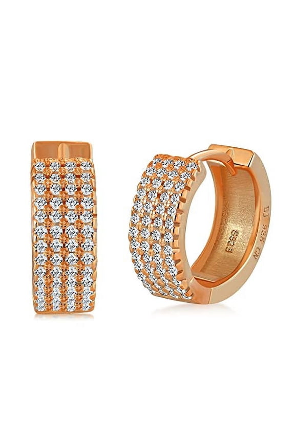 Rose Gold Tone 925 Sterling Silver Huggie Hoop Earrings Cubic Zirconia