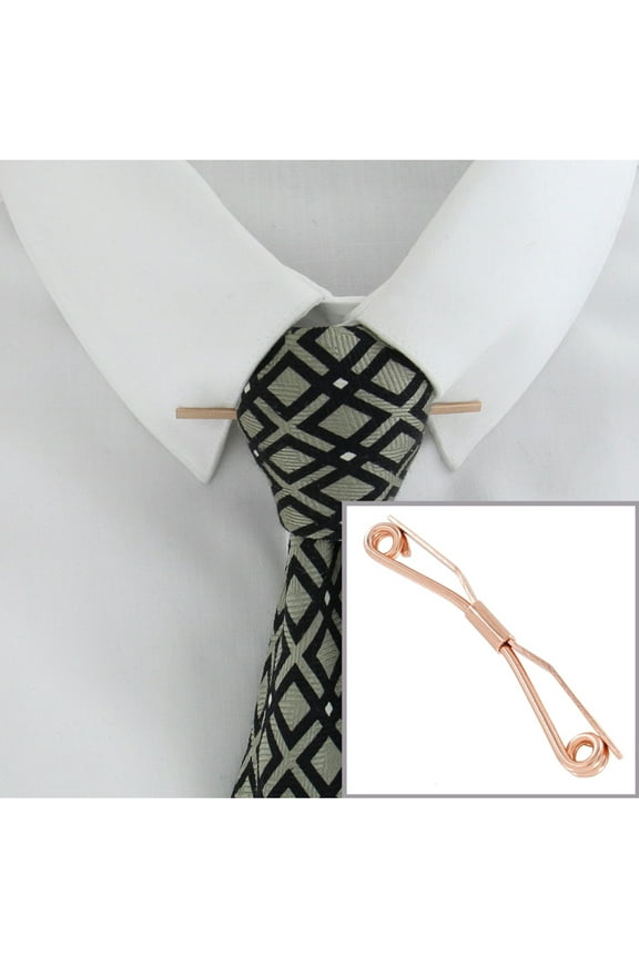 Rose Gold Tone Bent Wire Collar Bar Clip Mens Adult Male