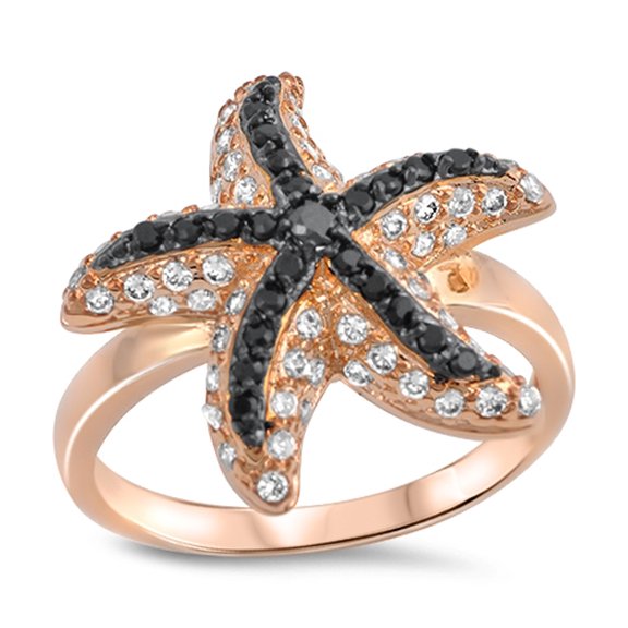 Rose Gold-Tone Clear CZ Starfish Ring .925 Sterling Silver Band White Jewelry Female Size 10