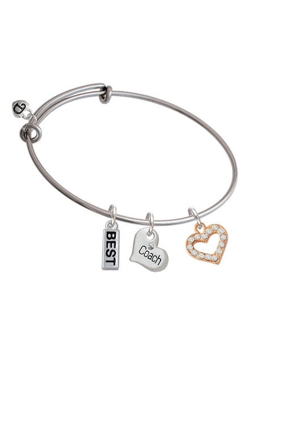 Rose Gold Tone Crystal Open Heart Coach Heart Expandable Bangle Bracelet