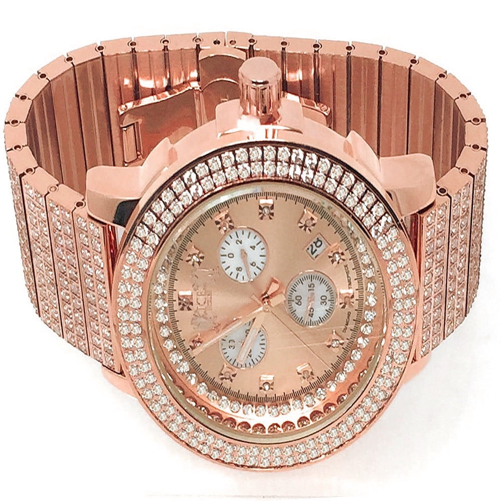 Rose Gold Tone Fully Iced Solid Stainless Steel Real Genuine Diamond Jo ...