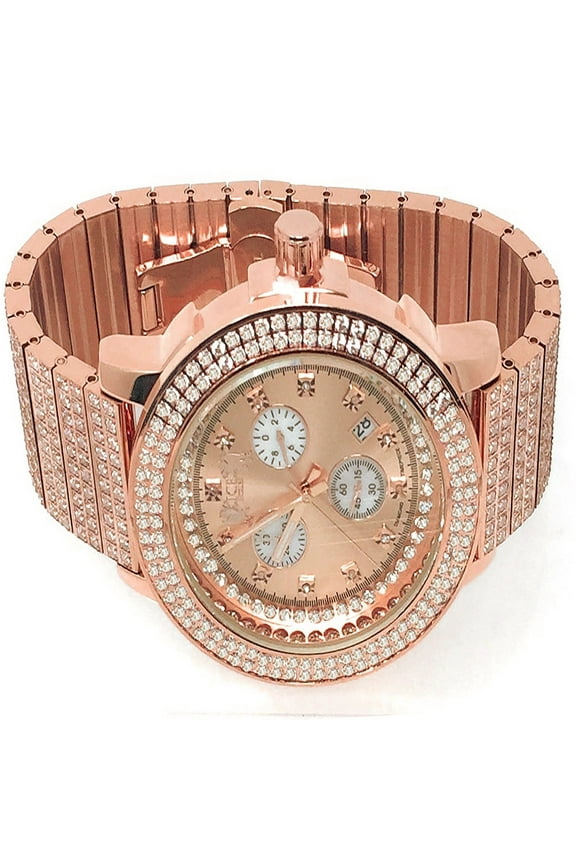 Rose Gold Tone Fully Iced Solid Stainless Steel Real Genuine Diamond Jo Rodeo Jojino Jojo Khronos Custom Luxury Watch W/Date Function