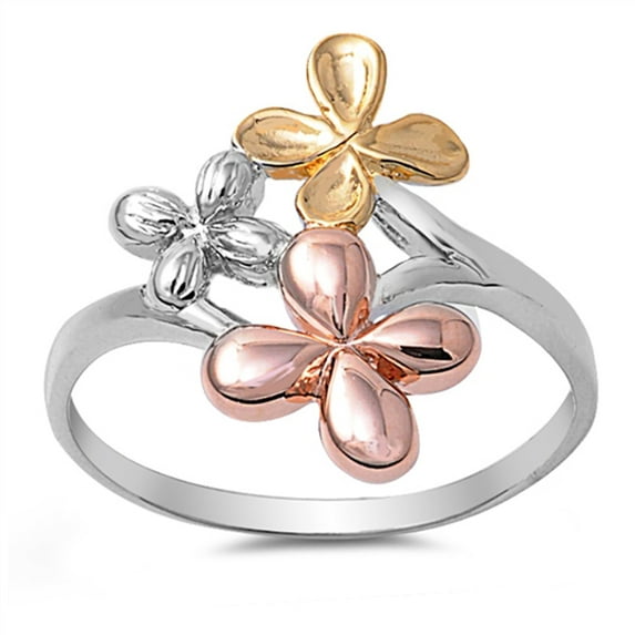 Rose Gold-Tone Hawaiian Plumeria Flower Ring 925 Sterling Silver Band Jewelry Female Male Size 7