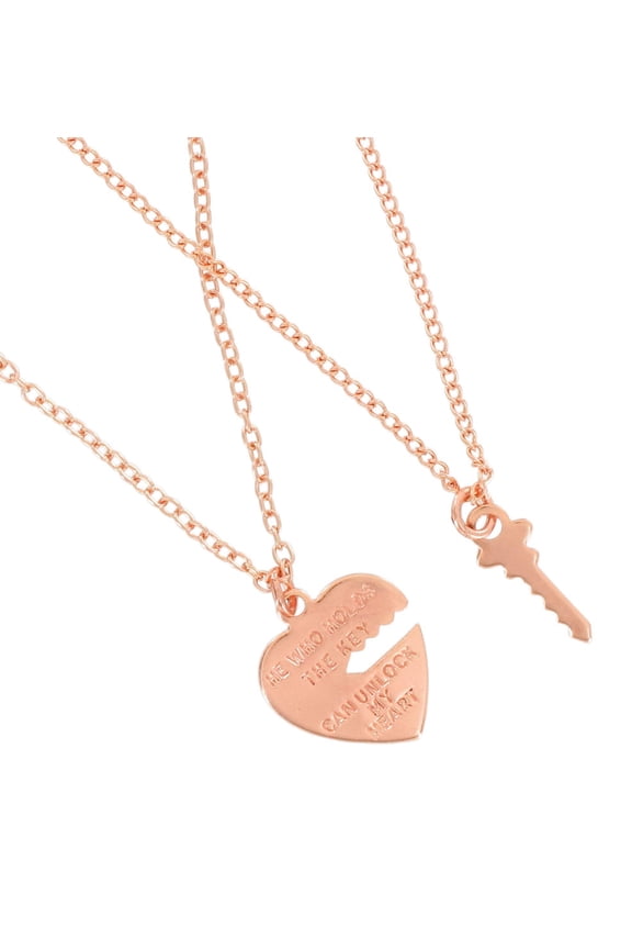 Rose Gold Tone Heart And Key Small Pendant Sweetheart Necklaces Couples Set Ladies Adult Female Women