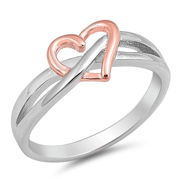 Rose Gold-Tone Heart Infinity Knot Promise Ring .925 Sterling Silver Jewelry Female Male Size 8