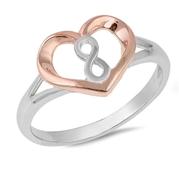 Rose Gold-Tone Heart Infinity Promise Ring .925 Sterling Silver Band Jewelry Female Male Size 4