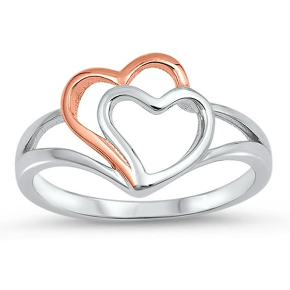 Rose Gold-Tone Heart Promise Ring .925 Sterling Silver Love Band Jewelry Female Male Unisex Size 5