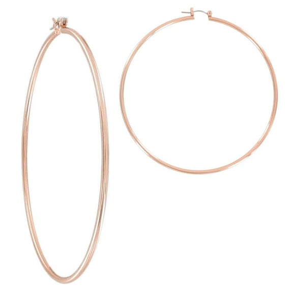 Rose Gold Tone Mega Pierced Hoop Earrings Extra Large 3 1/4"