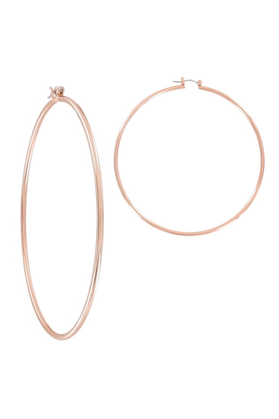 Rose Gold Tone Mega Pierced Hoop Earrings Extra Large 3 1/4"