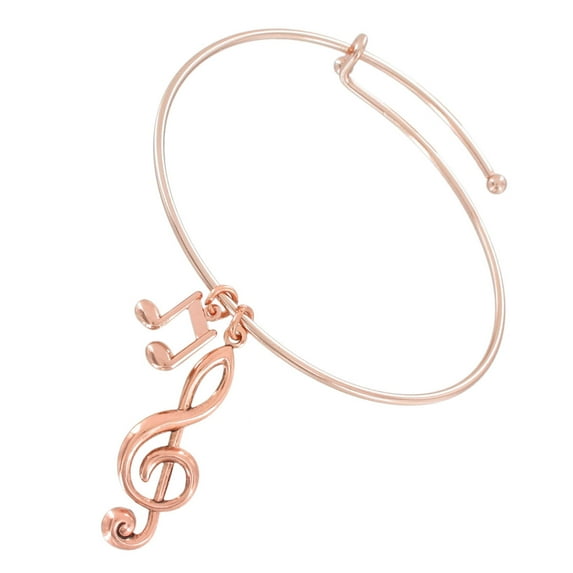 Rose Gold Tone Music Notes G Clef Treble Charm Bangle Bracelet