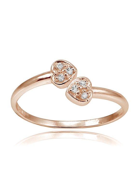 Rose Gold Tone Over Sterling Silver CZ Double Heart Toe Ring