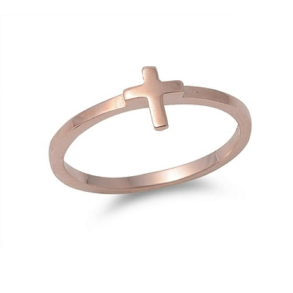 Rose Gold-Tone Plated 925 Sterling Silver Classic Solitaire Cross Ring Size 6