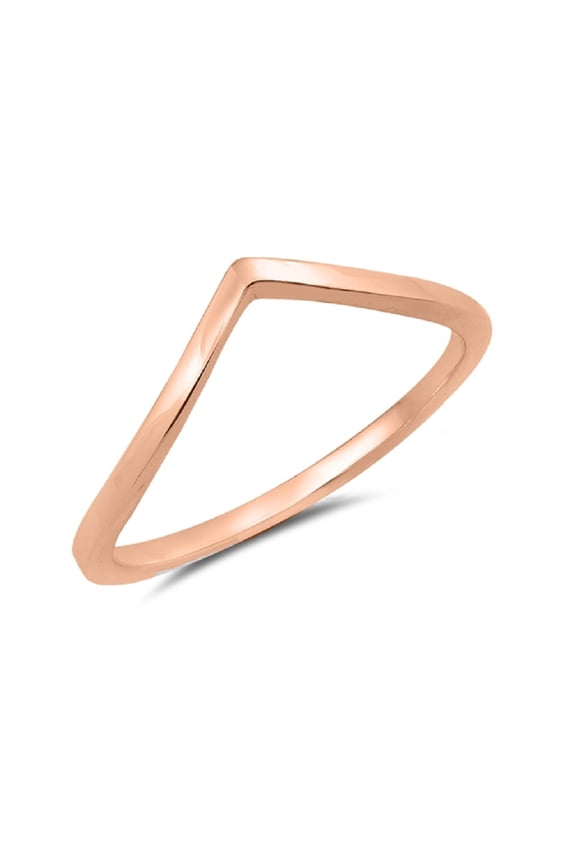 Rose Gold-Tone Plated Sterling Silver 2MM V Shape Band Ring