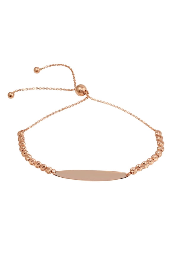 Rose Gold-Tone Plated Sterling Silver Beaded Engravable ID Lariat Bracelet