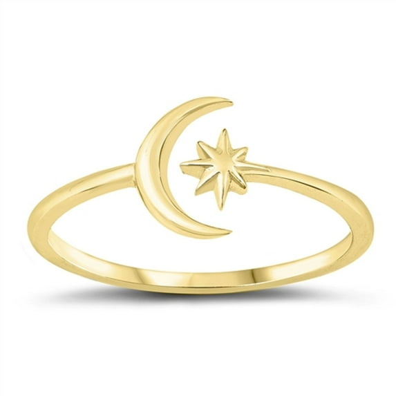 Rose Gold-Tone Plated Sterling Silver Moon and Star Ring Size 7