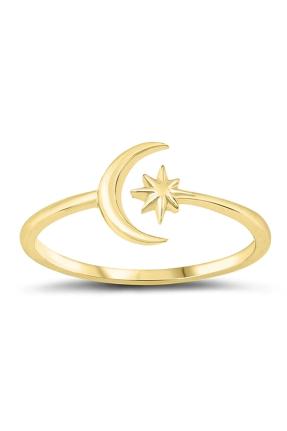 Rose Gold-Tone Plated Sterling Silver Moon and Star Ring Size 7