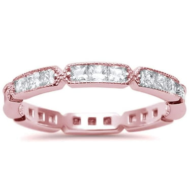 Rose Gold-Tone Plated Sterling Silver Princess Cut CZ Endless Ring Size 7