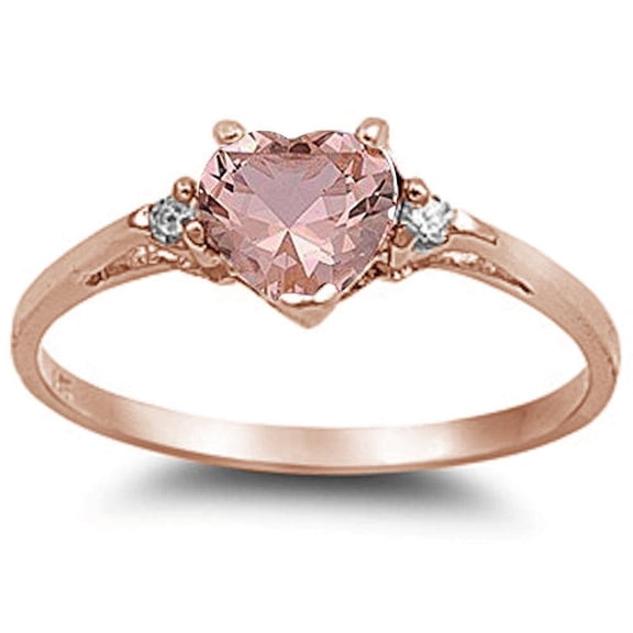 Rose Gold-Tone Plated Sterling Silver Synthetic Morganite CZ Heart Ring Size 7