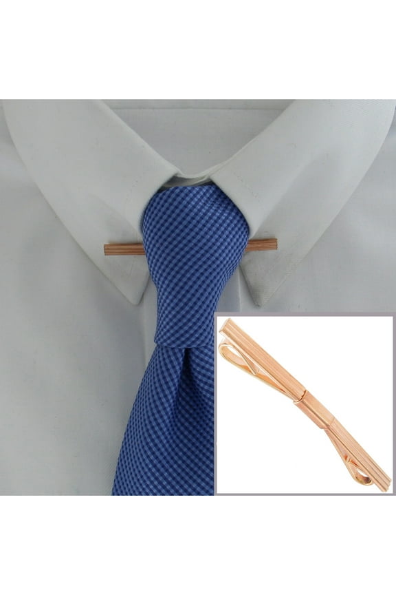 Rose Gold Tone Ribbed Design 2 3/8" Large Collar Clip Bar Mens Adult Male
