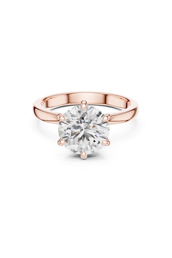 Rose Gold Tone Round Cut Solitaire Engagement Ring, Classic 6-Prong Setting, Women's Fashion Ring, Sizes 8