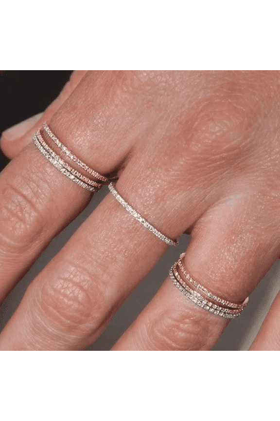 Rose Gold Tone Stackable Cubic Zirconia Rings Set For Women Daily And Wedding Wear